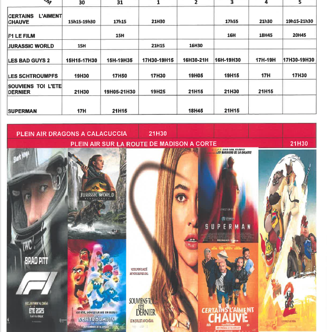 CINEMA L ALBA : PROGRAMME DU 30 JUILLET AU 5 AOUT 2025
