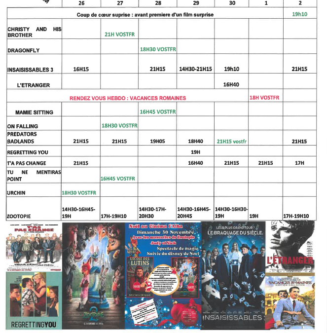 CINEMA L ALBA : PROGRAMME DU 26 NOVEMBRE AU 2 DECEMBRE  2025