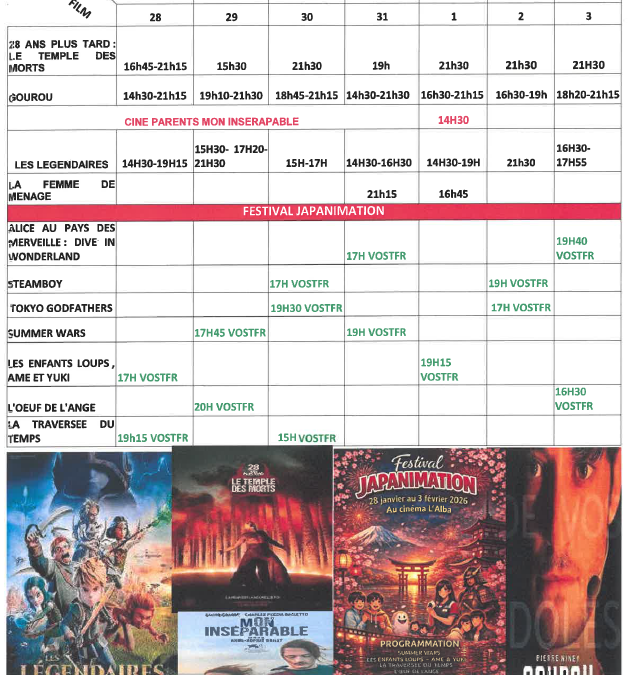CINEMA L ALBA : PROGRAMME DU  28 JANVIER AU 3 FEVRIER  2026