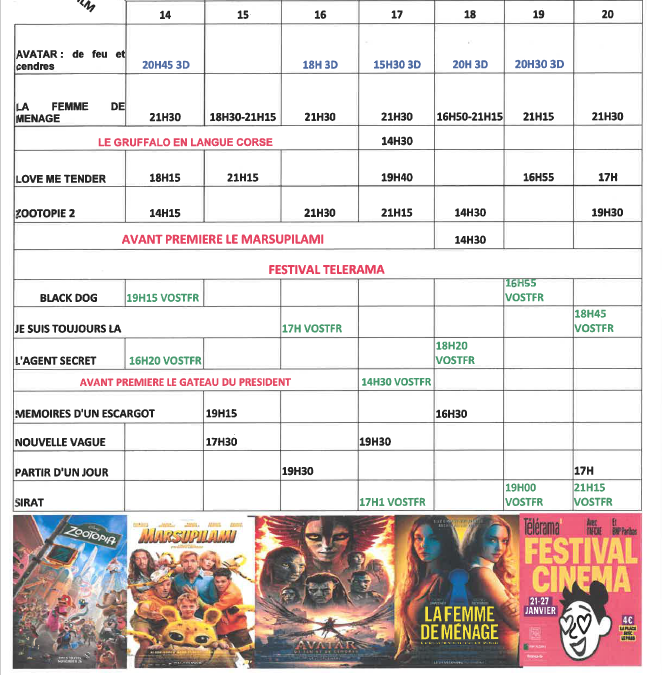 CINEMA L ALBA : PROGRAMME DU 21 AU 27 JANVIER 2026