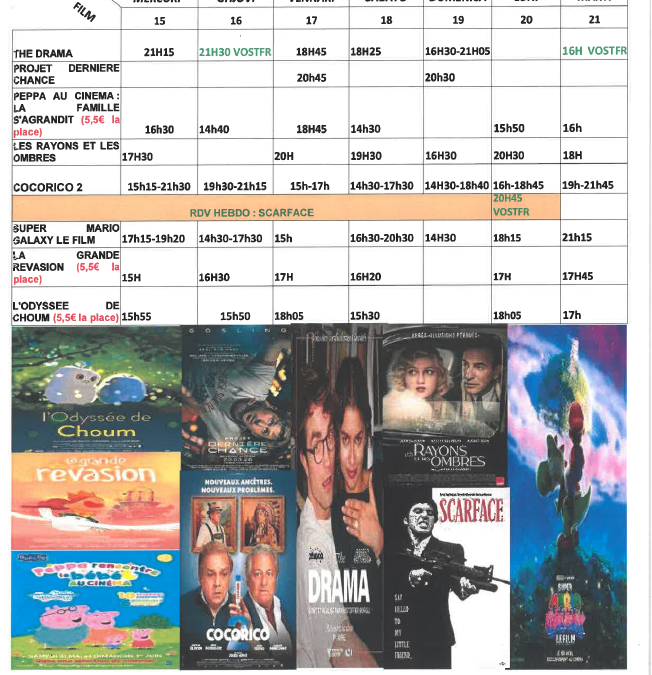 CINEMA L ALBA : PROGRAMME DU 15  AU 21 AVRIL 2026