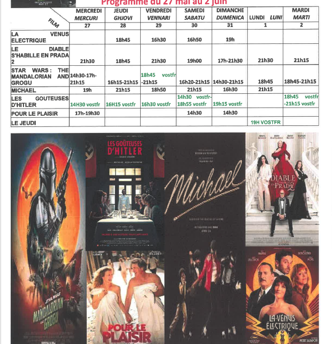 CINEMA L ALBA : PROGRAMME DU 27 MAI  AU 2 JUIN 2026