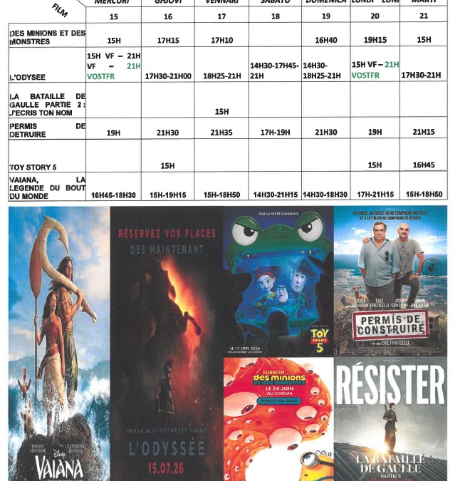 CINEMA L ALBA : PROGRAMME DU 15  AU 21 JUILLET 2026