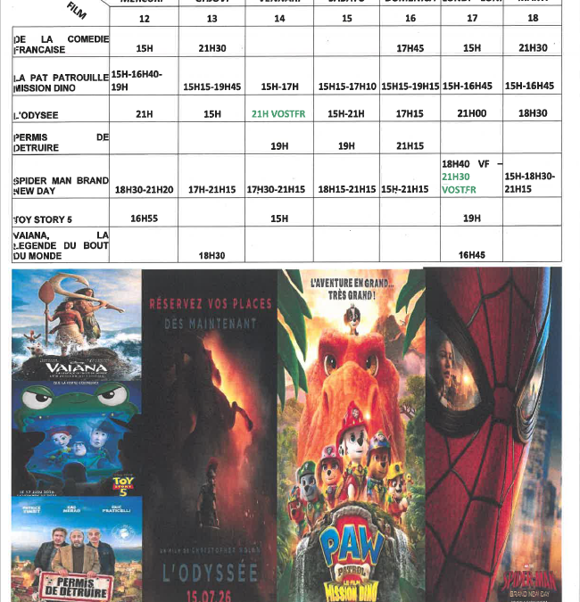 CINEMA L ALBA : PROGRAMME DU 12  AU 18 AOUT 2026