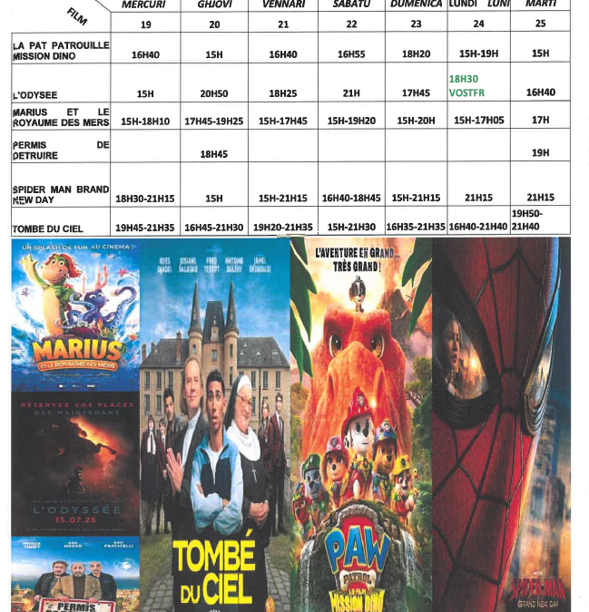 CINEMA L ALBA : PROGRAMME DU 19 AU 25 AOUT  2026